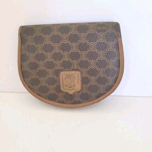 Celine Vintage Bifold Leather Brown Wallet Medium Folding Card Bill Horseshoe - Picture 1 of 13